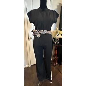Mags Goth Minimalism  Mock Neck Wide Leg Cap Sleeve Jumpsuit NWT